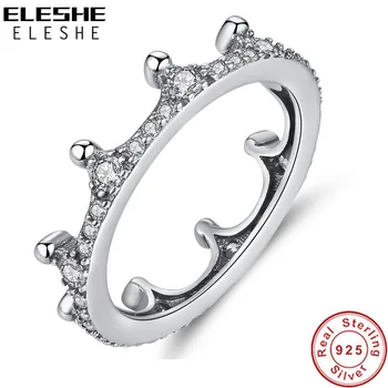 ELESHE Reálne 925 Sterling Silver Oslňujúci AAA Kubický Zirkón Princezná Koruny Žena Prst Prsteň pre Ženy, Svadobné Šperky, Zásnubné