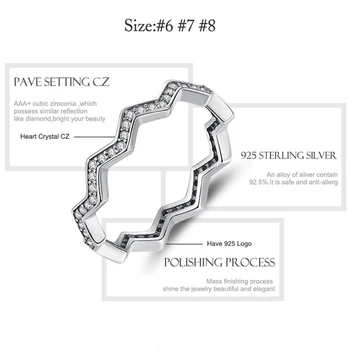 ELESHE Čistý 925 Sterling Silver Trblietavé Zig Zag Crystal CZ Krúžok pre Ženy Módne Vlny Tvar Prst Prsteň, Šperky Darček