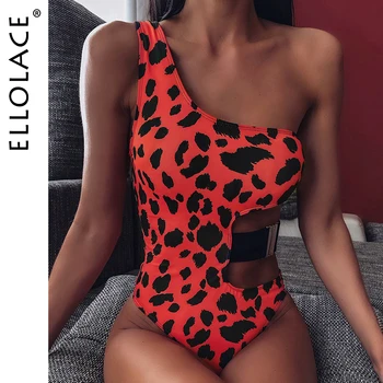 Ellolace Leopard Jednodielne Plavky Jedného Pleca Sexy Bikiny Pracky Plavky Ženy Kombinézu Duté Nových Celé Plavky Na Kúpanie Oblek