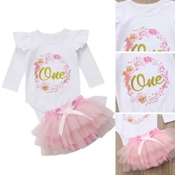 Emmababy Baby Girl Jeseň 1. Narodeniny Oblečenie Jeden Rok Strany Tortu Rozbiť Tutu Sukne Dlhý Rukáv Volánikmi Krásne Oblečenie Set