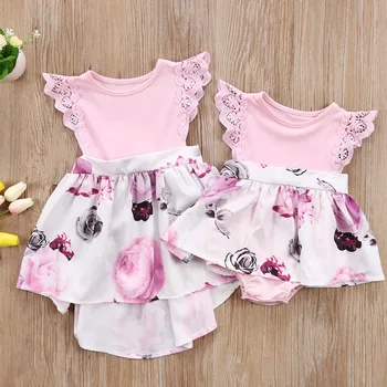 Emmababy Rodiny Sestra Kvetinový Zodpovedajúce Oblečenie Baby dievčatá čipky Kvetinový Romper Šaty oblečenie set oblečenia