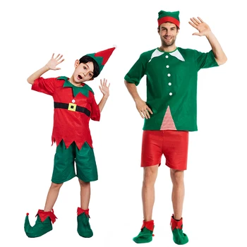Eraspooky Jednoduché Nový Rok Oblečenie Pre Dospelých, Deti Christmas Elf Cosplay Santa Claus Helper Kostým Karneval Strany Rodiny Maškarný