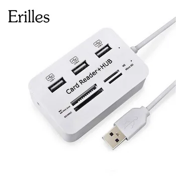 Erilles Multi Micro USB Hub 2.0 a OTG Kombinovaný USB Rozbočovač SD TF Card Reader Rozšírenie Port hub-y WH Kábel, Adaptér, Počítač Smart