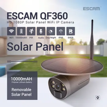 ESCAM QF360 1080P Cloud Storage WIFI Batérie PIR Alarm IP Kamera S Solárny Panel Plné Farby Nočné Videnie obojsmerné Audio IP66