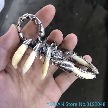 Escorpión con incrustaciones dientes de caninos adornos pequeños aleación de plata tibetana hombres colgante pareja zdobia