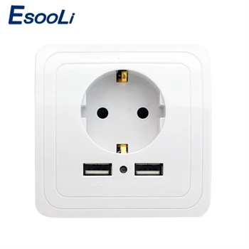 EsooLi Dvojitý USB Porty a Stenové USB Zásuvky pre Nabíjačku adaptér EÚ zásuvky 2A prepínač Napájania, nabíjací dock