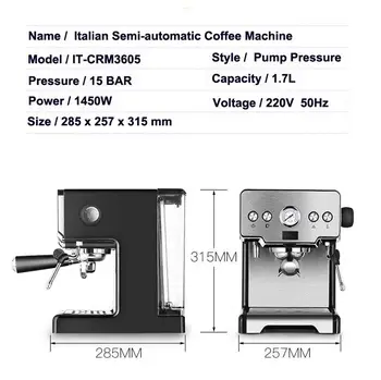 Espresso kávovar kávovar 15bar Nehrdzavejúcej Ocele taliansky kávovar Semi-automatické Cafeteira Pary Maker