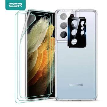 ESR Jasný Prípad pre Samsung Galaxy S21 Ultra Priehľadná Prípade a 3KS Screen Protector pre Galaxy S21 a 2 KS Objektív Fotoaparátu na Film