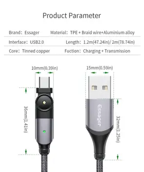 Essager Otočiť USB Typu C Kábel Pre Samsung Xiao Rýchle Nabíjanie USB-C USBC Drôt, Kábel Nabíjačky Typ-C Mobilný Telefón, Dátový Kábel
