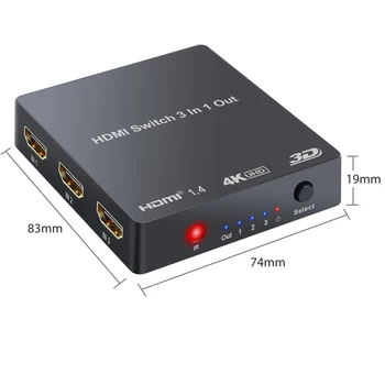 ESYNiC 3 Port HDMI Prepínač 4K 2160P S PIP IR Diaľkového Ovládania High Speed Audio Prepínač pre HDTV Monitor Prehrávač PC SKY Box PS3