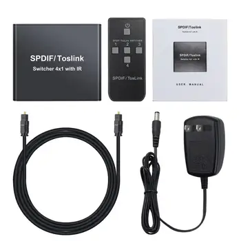 ESYNiC 4 Port SPDIF/Toslink Prepínač S IR Pre LPCM2.0 DTS Hliníkovej Zliatiny Switcher 4x1 Digitálny Optický Audio 4x1 Prepínač