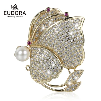 EUDORA Kvalitné Veľký Motýľ Brošňa Luxusné Crystal Pin Brošňa Pre Ženy Strany Banquet Drahokamu Kolíky Colthese Príslušenstvo