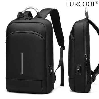 EURCOOL Tenké Business Notebook Backpack15.6-Palcový Úrad Práce pánske Unisex Batoh Black Slim Batoh Super Light Package