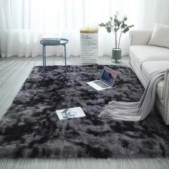 Európska dlhé vlasy spálni koberec bay okno posteli mat umývateľný deka Gradient farba obývacia izba koberec, Šedá, Modrá