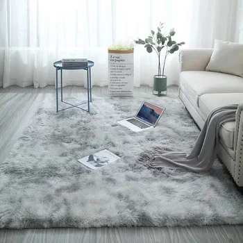 Európska dlhé vlasy spálni koberec bay okno posteli mat umývateľný deka Gradient farba obývacia izba koberec, Šedá, Modrá