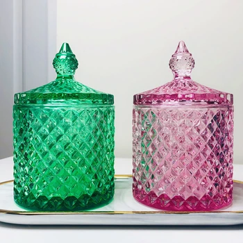 Európska Farba Crystal Glass Skladovanie Jar 300 ML S Krytom, Konzervované Cukrom Plechovky Diamond Candy Box Bavlnenou handričkou Box vaty Skladovanie