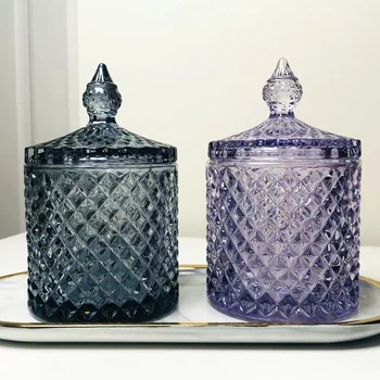 Európska Farba Crystal Glass Skladovanie Jar 300 ML S Krytom, Konzervované Cukrom Plechovky Diamond Candy Box Bavlnenou handričkou Box vaty Skladovanie