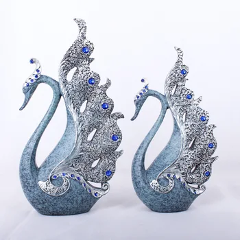 Európska Pár Modrá Swan, Figúrky, Domáce Dekorácie, Svadobné Dary Víno Kabinet Displej Živice Remesiel Domácnosti Swan Miniatúr