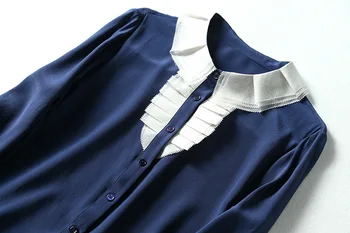 Európske a Americké oblečenie pre ženy 2020 jeseň nový štýl Dlhým rukávom klopy v farbou Módne tričko hodváb