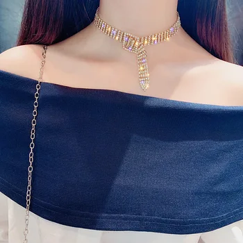 Európske a Americké populárne krátky náhrdelník choker golier popruh s sexy plný drahokamu clavicle reťazca pre moderné ženy darček