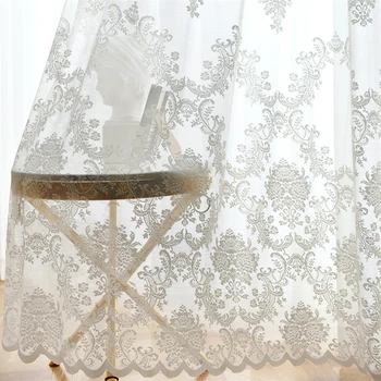 Európske Biele čipky a tylu Záclony úplnej pre obývacej izby, spálne, okno luxusné kvetinové záclony závesy