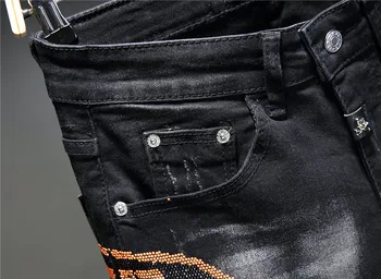 Európsky Štýl Mužov plein značky mens džínsy slim džínsové nohavice čierne džínsy Rovno Moto & Biker otvor čierne džínsy, nohavice pre mužov