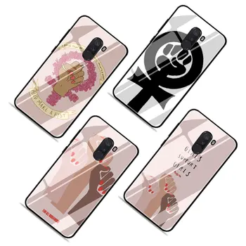 EWAU ružová Feministické päsť Logo Tvrdeného Skla telefón puzdro pre Xiao 5X 6X 8 Lite 9 A1 A2 F1 Remdi 4X 6A Poznámka 5 6 7 pro