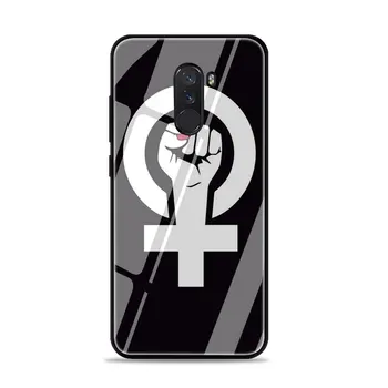 EWAU ružová Feministické päsť Logo Tvrdeného Skla telefón puzdro pre Xiao 5X 6X 8 Lite 9 A1 A2 F1 Remdi 4X 6A Poznámka 5 6 7 pro