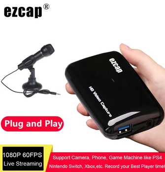 Ezcap 301 HD 1080P 60fps Video Capture Karty, HDMI, USB 3.0 Live Streaming Doska Hra Nahrávanie Box Mikrofón Audio Vstup TV Slučky Sa