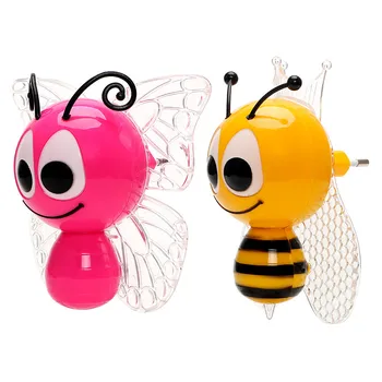 EÚ Plug Svetelný Senzor Cartoon Bee LED Nočné Lampy Roztomilé Farebné Nočné Svetlá, Spálne, detské Darčeky Pre Dieťa