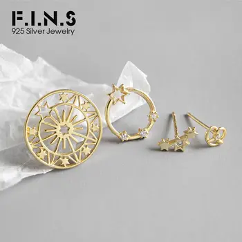 F. I. N. S Geometrické Vyhlásenie Náušnice 925 Sterling Silver Duté Star Náušnice, Módne Šperky Kórejský Stud Náušnice 4 Páry/Set