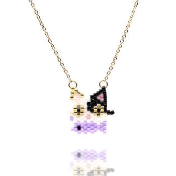 FAIRYWOO Nový 3 Štýly Zvierat Náhrdelník Prívesok Pre Ženy 2019 Módne Cute Cat Šperky, Zlaté Retiazky Ručné Náhrdelník Sklenené Perly