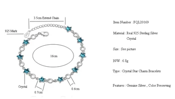 Fanqieliu 925 Sterling Silver Blue Star Crystal Kúzlo Náramky Pre Ženy Nastaviteľné Reťazí Náramok Dievča Darček FQL20169