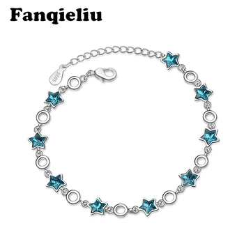 Fanqieliu 925 Sterling Silver Blue Star Crystal Kúzlo Náramky Pre Ženy Nastaviteľné Reťazí Náramok Dievča Darček FQL20169