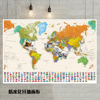 Farba Mapa Sveta s Vlajkou Plagát, Veľkosť Dekorácie Svete Veľkú Mapu 60x80cm Olej, Plátno Mapu