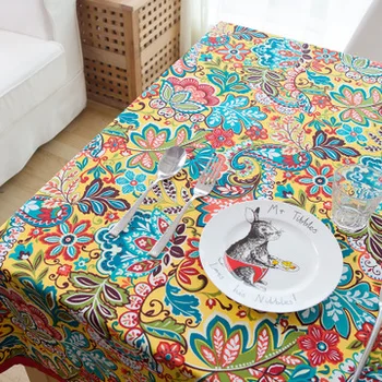 Farebné, Elegantné Vytlačené Hrubé Plátno Tkanina Obdĺžnik Elegantné Obrus Nepremokavé Dekoratívne Kávy Home Table Kryt
