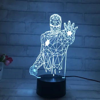 Farebné Iron Man 3D Holograma Svetlo Lampara LED Lampy, Akryl Visual Ľahký Dotyk Prepínač Ilúzie Nočné Svetlo Darček pre Dieťa Lampka