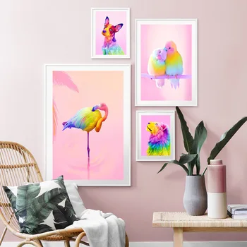 Farebné Lev, Tiger, Medveď Flamingo Psa Wall Art Plátno Na Maľovanie Nordic Plagáty A Potlačou Obrazov Na Stenu Pre Obývacia Izba Dekor