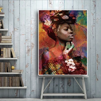 Farebné Ženy Portrét Plátno na Maľovanie Abstraktné Afrike Dievča, Plagáty a Vytlačí Cuadros Wall Art Obrázok pre Obývacia Izba Dekor