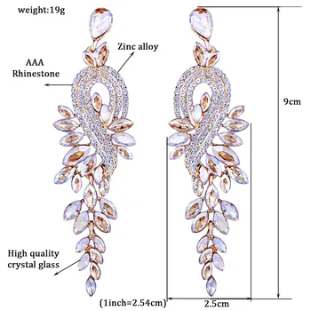 FARLENA Šperky Multicolor Crystal Pierko tvarované Drop Náušnice pre Ženy, Svadobné Príslušenstvo Módne dlhé Svadobné Náušnice