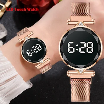 Fashion LED Digitálne Hodinky pre Ženy, Športové Hodinky Dámske Náramkové hodinky Elektronické Hodinky Oka Pásu Žena Rose Gold Hodiny