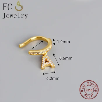 FC Šperky 925 Silver Punk Zlatá Farba Počiatočné Písmeno A Zirconia Ucho Putá Hoop Náušnice Pre Ženy Ear Piercing Pendientes 2020
