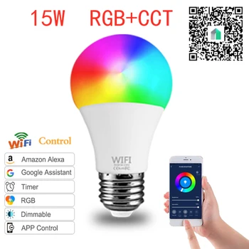 Fcmila cloud smart wifi žiarovka 15W RGB+SCS smart žiarovky pre Amazon Alexa/Google App farebné Inteligentné Diaľkové Ovládanie wifi žiarovky