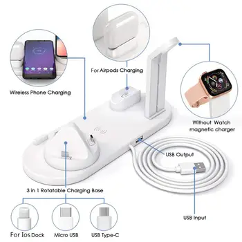 FDGAO Bezdrôtovú Nabíjačku 4 v 1 Qi 10W Rýchle Nabíjanie Stojan pre Apple Hodinky 5 4 3 Airpods Pro Dock Stanica Pre iPhone 11 XS XR X 8