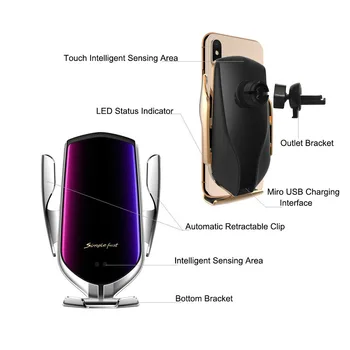 FDGAO Bezdrôtovú Nabíjačku do Auta 10W Qi Rýchle Nabíjanie Automatické Upínacie držiak do Auta Držiaka Telefónu, Pre iPhone 11 XS XR X 8 Samsung S10 S9