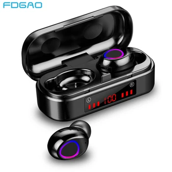 FDGAO Mini TWS Bluetooth 5.0 Slúchadlá Bezdrôtové Slúchadlá 9D Hifi Stereo Športové Vodotesné LED Displej Headset S Mikrofónom