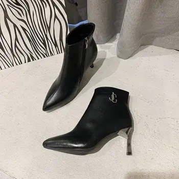 Feminino Zbrusu nový hot predaj žien nahé farba členková obuv black pracky dámy rytier topánky na vysokom podpätku bodce