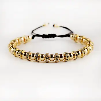 FEŠÁK Nastaviteľné Nové Trendy Luxusný Náramok Muži Ženy Zlato Micro Pave Black CZ Zátky Dištančné Korálky Pletená Náramok Šperky