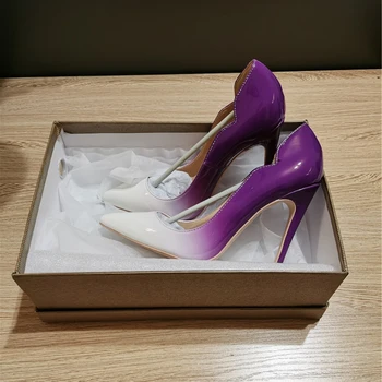 Fialová Biela Gradient Stručné značka topánky plus veľkosť, špicaté 12 cm vysoká stiletto podpätky plytké klasické ženy čerpadlá QP042 ROVICIYA