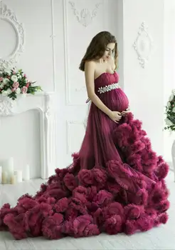 Fialová Dlho Materskej Šaty Luxusné Rozstrapatené Baby Sprcha Materskej Šaty Fotenie Crystal Župan Odev Tehotenstva Šaty